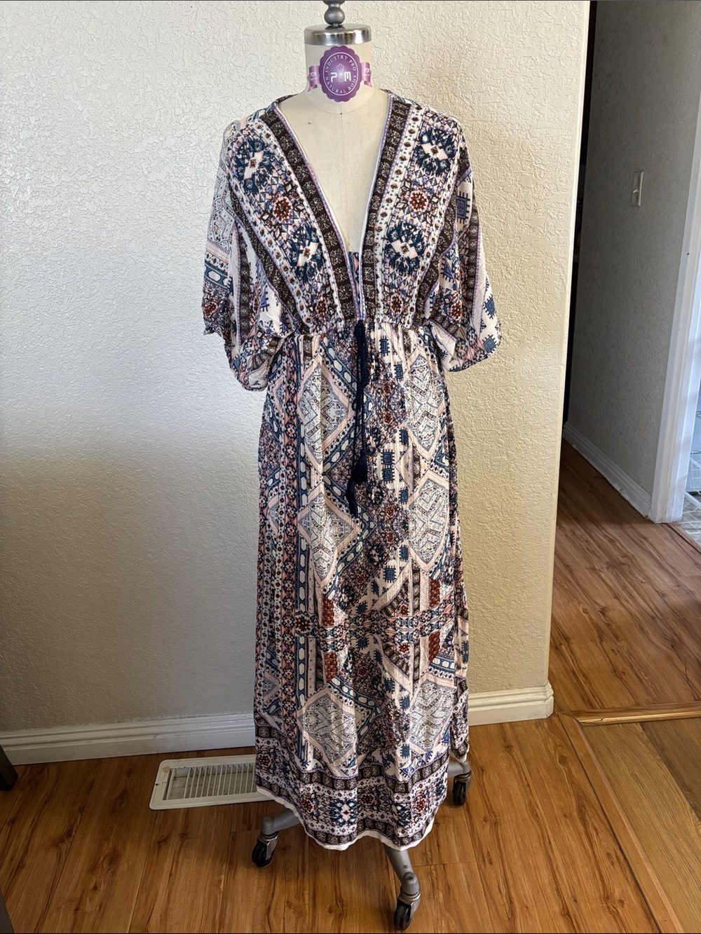 Cost Plus World Market Boho Maxi Dress in Navy, Rust & Cream